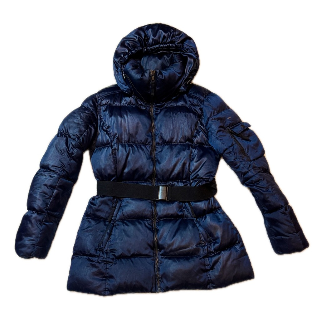 SAM S13 New York Hooded Down‎ Belted Puffer Jacket Women's Size M Navy Blue